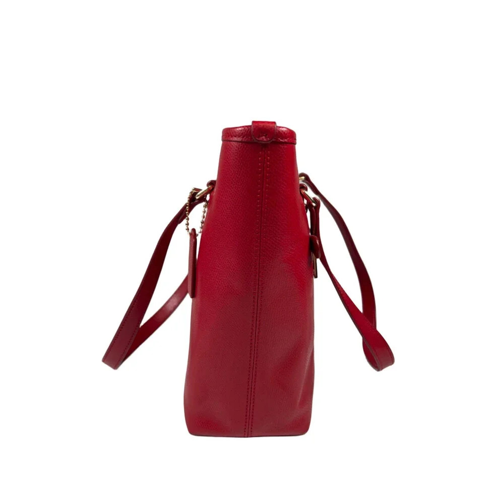 Coach Women's Red Pebbled Leather Zip Close City Tote Bag Purse